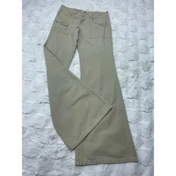 🔥Vintage Y2K Forever 21 Made in USA Low Rise Flare Wide Leg Khaki Pants Women M - Picture 3 of 16